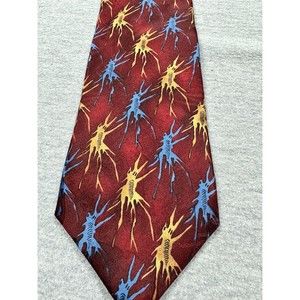 J GARCIA MENS TIE RED WITH GOLD FEEDING IN THE LIGHT 3.75 X 57
